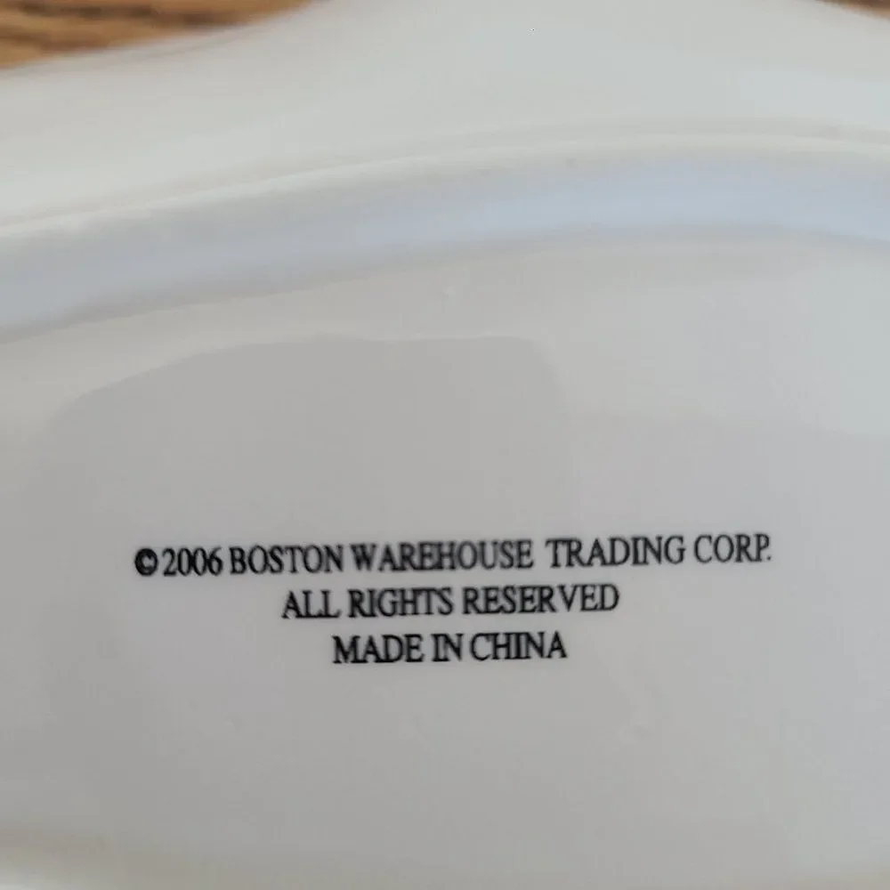 Boston Warehouse Santa Ceramic Serving Dish and Candy Cane Spreader Vintage 2006